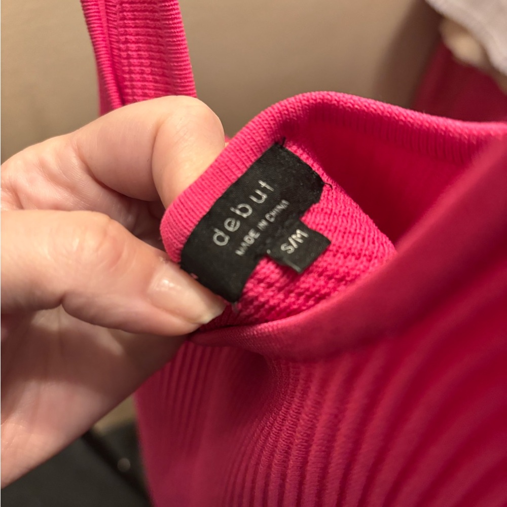 Debut Hot Pink Ribbed Mini Dress - Picture 3 of 3